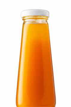 橙色汁玻璃瓶孤立的白色背景