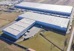 空中视图无人机仓库存储工业工厂物流中心工业建筑设备机器