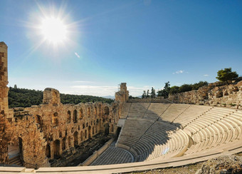座位古老的剧场希 律阿提克斯位于南坡卫城雅典希腊