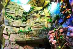 奥尔梅克雕塑雕刻石头玛雅象征大石头头雕像丛林