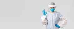 科维德防止病毒健康医疗保健工人检疫概念医生专业护士佩普保护西装呼吸器手套使标志保证