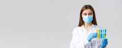 科维德防止病毒医疗保健工人检疫概念科技实验室护士医生个人保护设备工作试管》开发冠状病毒疫苗