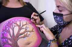 身体绘画会话肚子月怀孕了女人