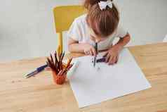 种类艺术技术可爱的女孩艺术学校吸引了绘画铅笔标记
