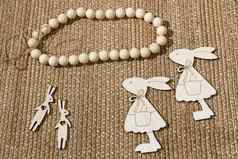 有趣的木胶合板复活节小兔子珠子编织表面地毯复活节卡