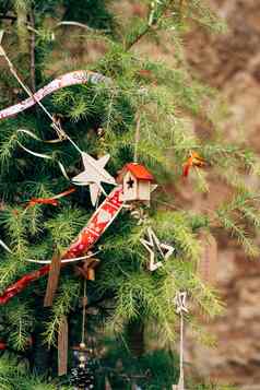 圣诞节树装饰木玩具分支机构