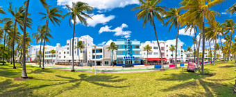 <strong>迈阿密</strong>南<strong>海滩</strong>海洋开车色彩斑斓的艺术德科街体系结构全景视图