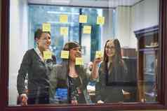 规划的想法裁剪拍摄集团女商人头脑风暴玻璃墙办公室