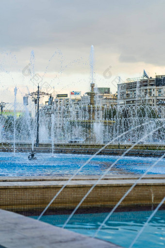 喷泉联盟广场市中心布加勒斯特联盟大道布加勒斯特罗马尼亚