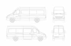 乘客小型公共汽车草图集前面回来左视图孤立的白色背景