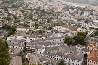 空中视图街道联合国教科文组织上市小镇吉诺卡斯特南部阿尔巴尼亚