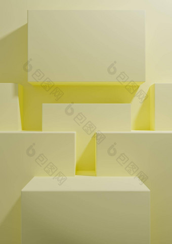 柔和的光柑橘类黄色的呈现产品显示背景简单的最小的几何壁纸讲台上站产品<strong>摄影广告</strong>演讲模板