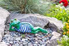 花园雕塑青蛙说谎地板上阅读书