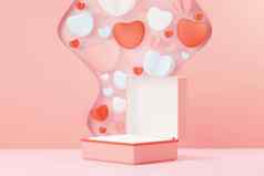 渲染最小的甜蜜的场景显示讲台上模拟产品品牌演讲粉红色的基座站情人节一天的主题可爱的可爱的心背景爱一天的设计风格
