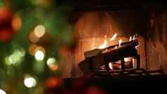 圣诞节树灯火壁炉一年圣诞节装饰松