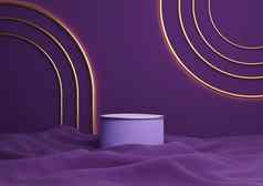 黑暗紫色的紫罗兰色的呈现豪华的产品显示油缸讲台上站金行最小的作文拱几何闪亮的灯
