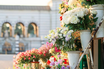 户外花市场玫瑰牡丹百合新鲜的花街商店历史市中心米兰