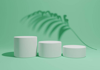 明亮的绿松石绿色渲染简单的最小的产品显示作文背景领奖台站棕榈叶阴影背景自然产品