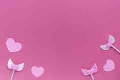 粉红色的白色心紫色的背景情人节一天复制空间概念假期爱祝贺问候卡模板设计平躺横幅