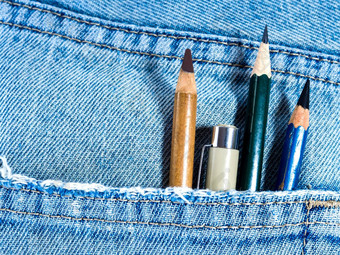 铅笔笔口袋里蓝色的珍