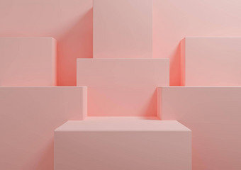 柔和的光红色的大马哈鱼粉红色的呈现简单的最小的背景产品显示讲台上站演讲几何背景模拟模板壁纸美化妆品产品