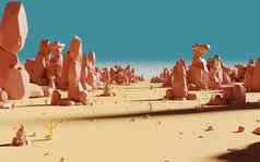 卡通岩石沙子沙漠呈现