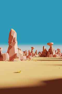 卡通岩石沙子沙漠呈现