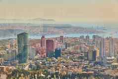 城市景观欧洲一边伊斯坦布尔横跨博斯普鲁斯海峡海峡地平线现代部分城市业务塔国际公司摩天大楼购物购物中心城市
