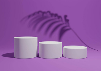 明亮的紫色的紫罗兰色的渲染简单的最小的产品显示作文背景<strong>领奖台</strong>站棕榈叶阴影背景自然产品