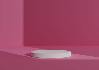 简单的最小的渲染作文白色油缸讲台上站摘要影子明亮的粉红色的背景产品显示窗口光未来一边
