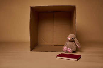 豪华的<strong>兔子</strong>玩具书空纸板盒子孤立的米色背景复制空间