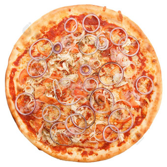 经典意大利披萨培根鸡红色的洋葱