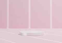 简单的最小的渲染作文白色油缸讲台上站摘要条纹影子柔和的明亮的粉红色的背景产品显示