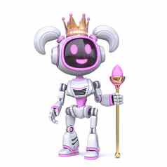 可爱的粉红色的女孩机器人女王皇冠