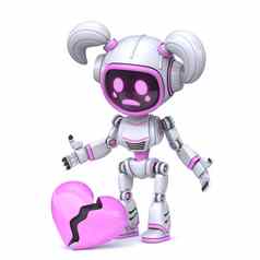 可爱的粉红色的女孩机器人破碎的心