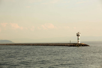 美丽的海景灯塔平静海灯塔码头小灯塔没完没了的海景观灯塔灯塔