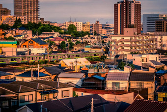 横滨城市横滨照亮横滨行日落