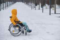 禁用女人轮椅在户外冬天