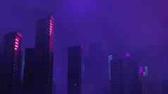 渲染网络朋克晚上城市景观概念光发光的黑暗场景晚上生活技术网络一代未来主义的科幻资本城市建筑场景