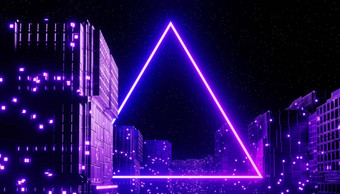 渲染霓虹灯光发光的黑暗场景网络朋克晚上城市概念晚上生活技术网络一代未来主义的场景sci模式主题