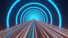 渲染闪光霓虹灯光发光的黑暗场景速度光隧道城市城市技术互联网未来网络sci小说多维空间星际旅行