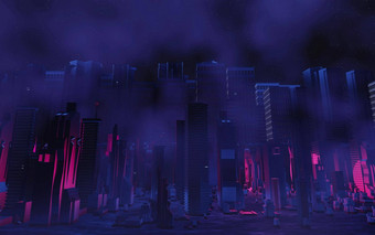 渲染网络朋克晚上城市景观概念光发光的黑暗<strong>场景</strong>晚上生活技术网络一代未来主义的科幻资本城市建筑<strong>场景</strong>