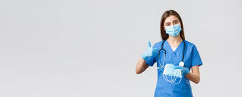 科维德防止病毒健康医疗保健工人检疫概念专业女护士医生蓝色的实习医生风云个人保护设备推荐医疗面具