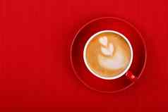 杯卡布奇诺咖啡咖啡红色的飞碟
