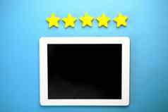 客户审查概念评级金星星数字平板电脑蓝色的