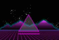 风格科幻黑色的布满星星的天空背景紫色的山三角形中间插图未来主义的海报模板