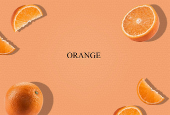 橙色半片橙色背景登记复制空间文本<strong>图片成熟的</strong>肉特写镜头影子拼贴画前视图