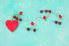 成熟的红色的甜蜜的樱桃红色的心垃圾表格浪漫的爱概念新鲜的红色的浆果奇瑞夏天水果收获概念维生素食物预防心血管疾病复制空间