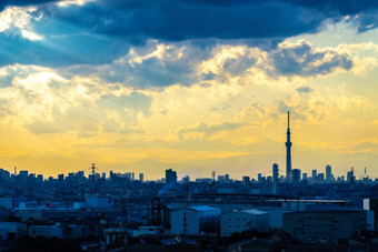 东京天空树包装黄昏东京城市景观