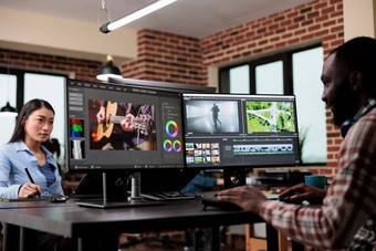 帖子生产部门团队领袖编辑电影镜头先进的技术软件